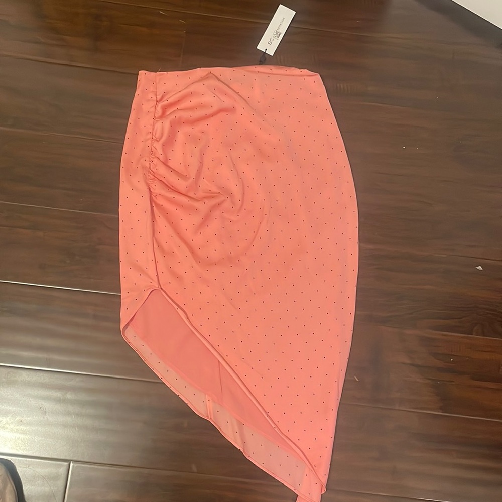BCBG pink polka slit skirt